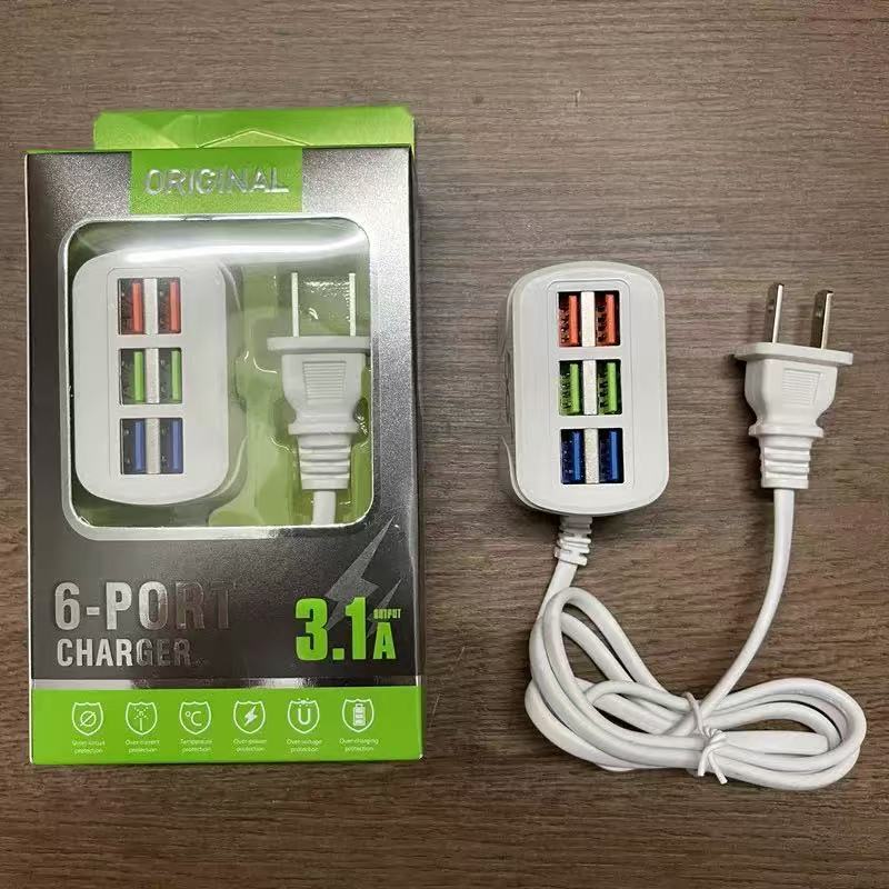 Factory Direct Sales New Power Strip Charger 6Usb Multi-Port 3.1A Charger Fast Charging Mobile Phone Charger Universal