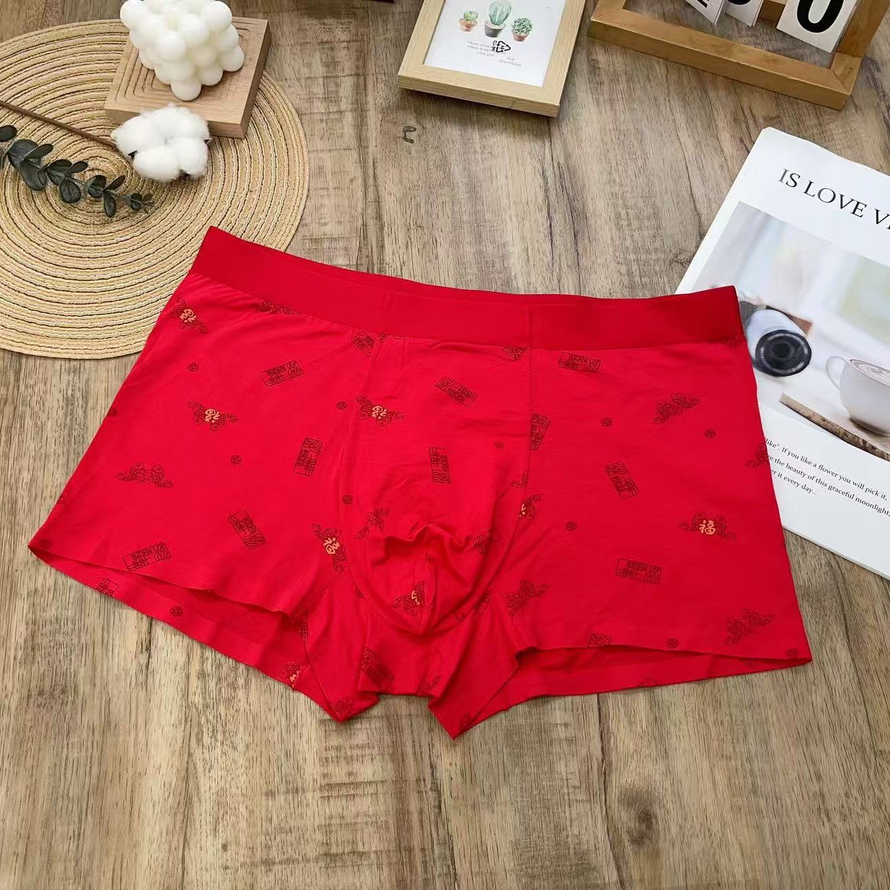 Men's underwear new card red New Year festive New Year red seamless modal boxer four corners special wholesale