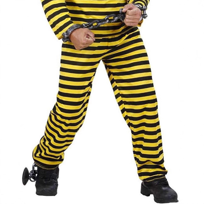 [Three-Piece Set] Halloween Prison Uniform Cos Costume Stripesd Short-Sleeved Pants for Men and Women Loose Niche Hat Set