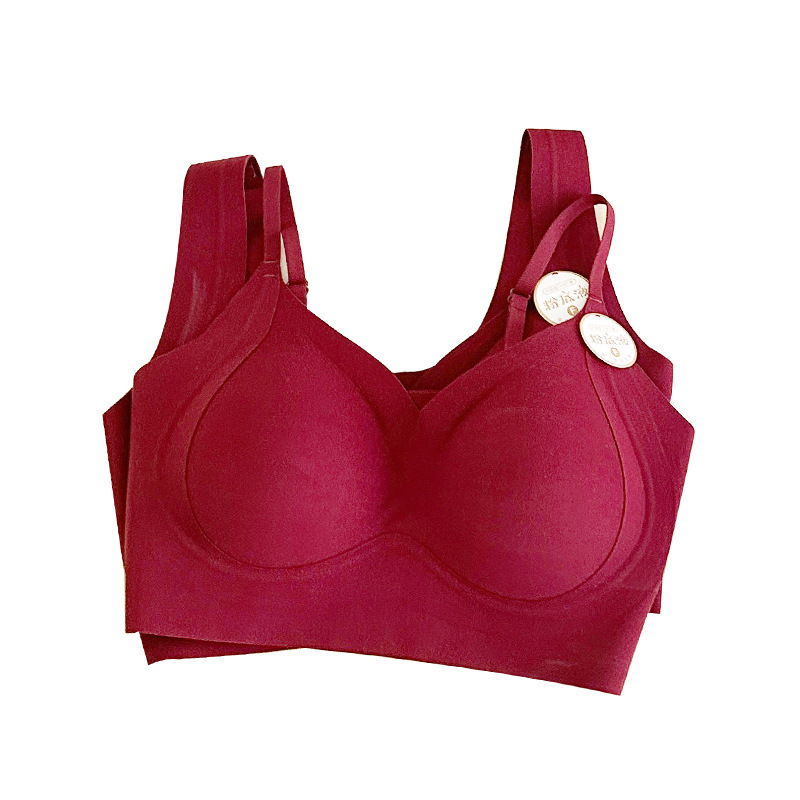 Bordeaux Wine Red Light Warm Brushed Fixed Cup Push-Up Seamless Soft Support Lifting Autumn and Winter Jelly Intimates