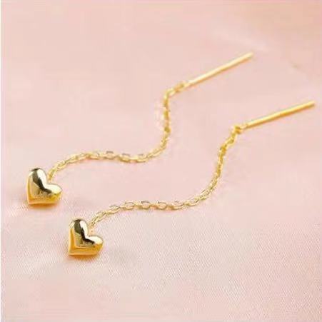 Серьги из 18K золота с ушной проволокой для женщин в форме сердца Au750 маленькие свежие серьги, элегантный простой подарок на день девушки