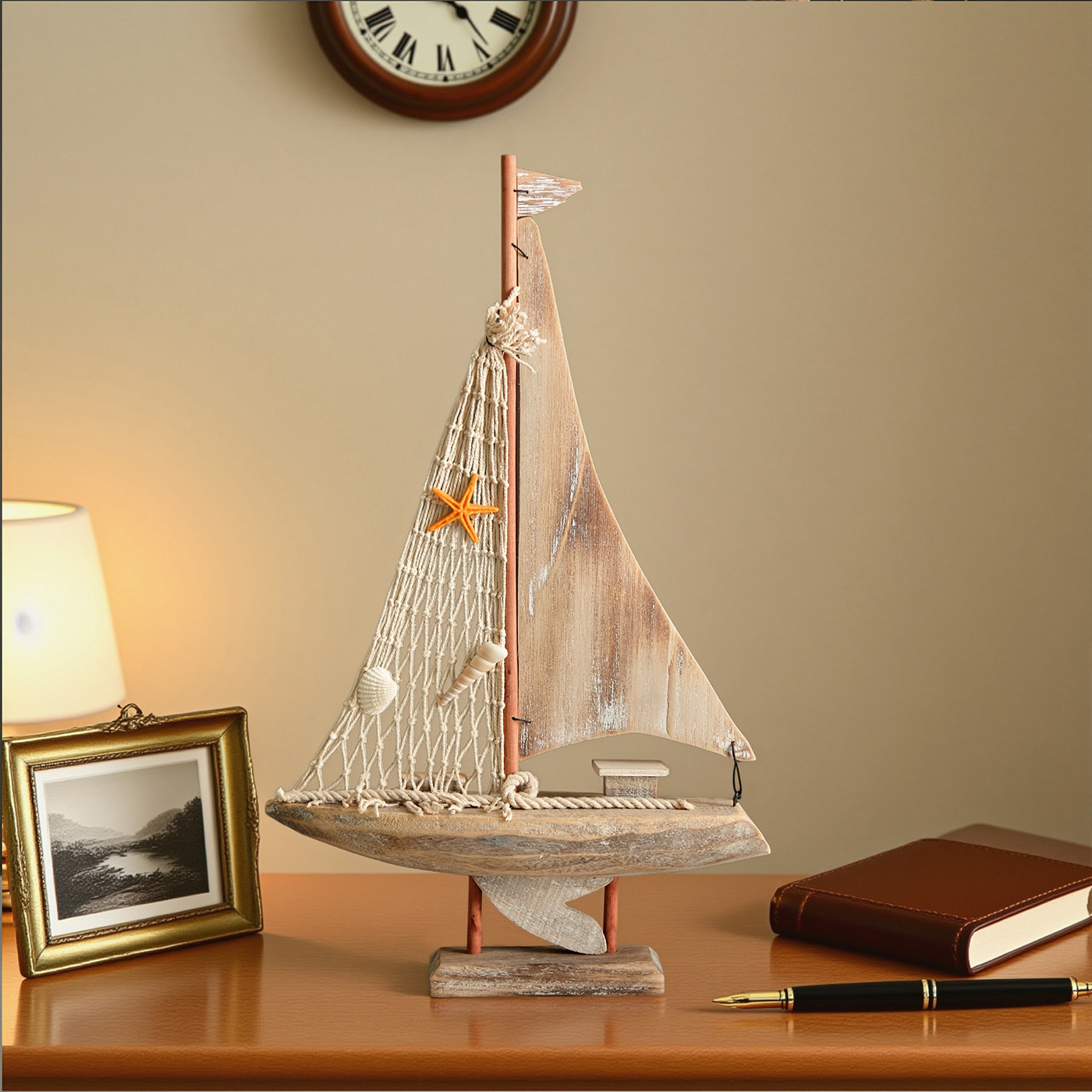 American Stereo Sailboat Mediterranean Fishing Boat Home Accessories Antique Fishing Boat Model Creative Home Furnishings Small Wooden Boat