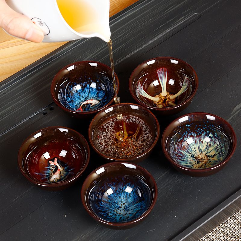 Kiln Change Master Color Glaze Tea Cup High Color Value Internet Celebrity Built Tea Cup Douli Cup Small Tea Cup Full Set Gift Box