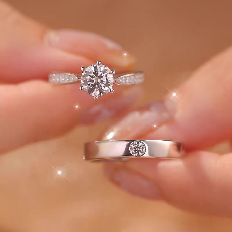 S925 sterling silver 1 karat moissanite ring women's single-row diamond six-claw men's and women's couple's proposal ring light luxury niche