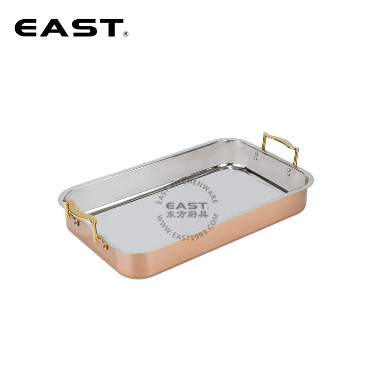 Золотистый утолщенный квадратный мясной таз с двойными ушками [Восточная кухонная утварь] Оборудование для отелей