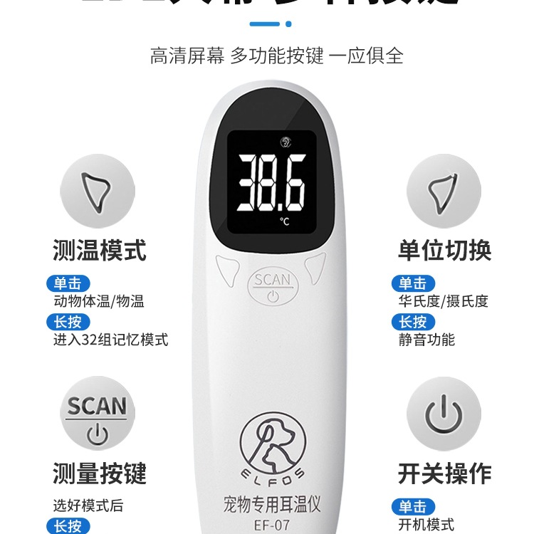 Cat Thermometer, Pet-Specific Thermometer for Dogs, Veterinary Thermometer for Pigs, Digital Thermometer for Cats, Ear Thermometer