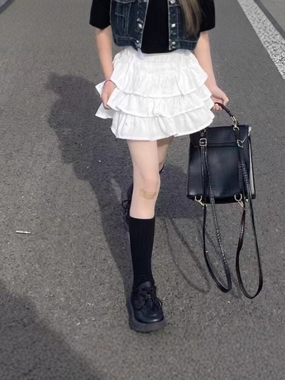 2025 New Summer Girls Korean Style Loose High-Waisted Fashionable Cake Skirt Short Skirt