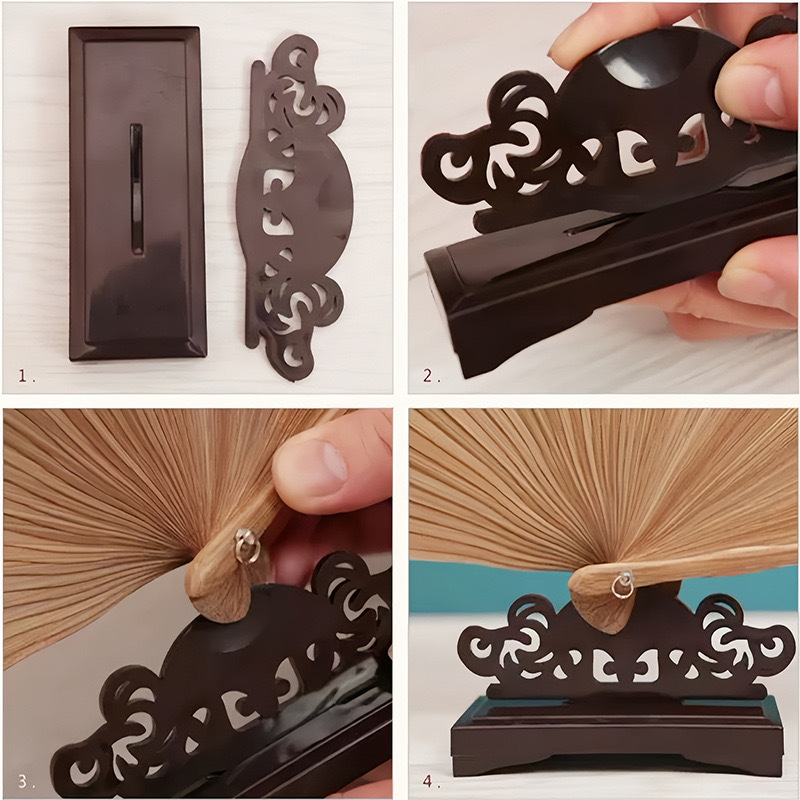 Wholesale fan rack group fan holder plastic solid wood base men's and women's folding fan accessories antique fan display rack set table