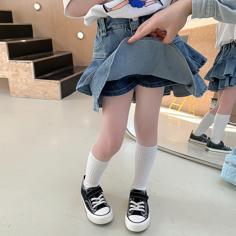 Korean Children's Wear for Middle and Small Children 2025 Summer New Girls' Ruffled Denim Bust Skirt for Little Girls Stylish Skirt