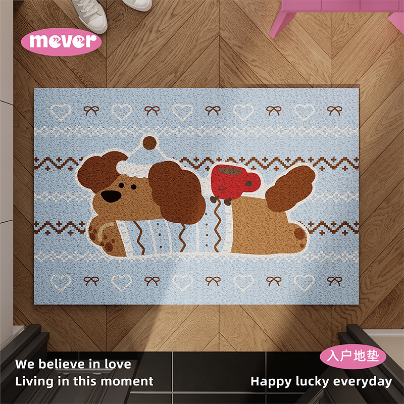 Fair Isle Puppy Entrance Door Silk Circle Floor Mat New Year Red Non-Slip Foot Mat Entrance Door Mat Entrance Door Door Mat