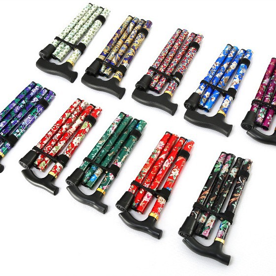 Aluminum Alloy trekking pole folding telescopic lightweight five-section stick off-road hiking outdoor crutch portable walking stick for the elderly