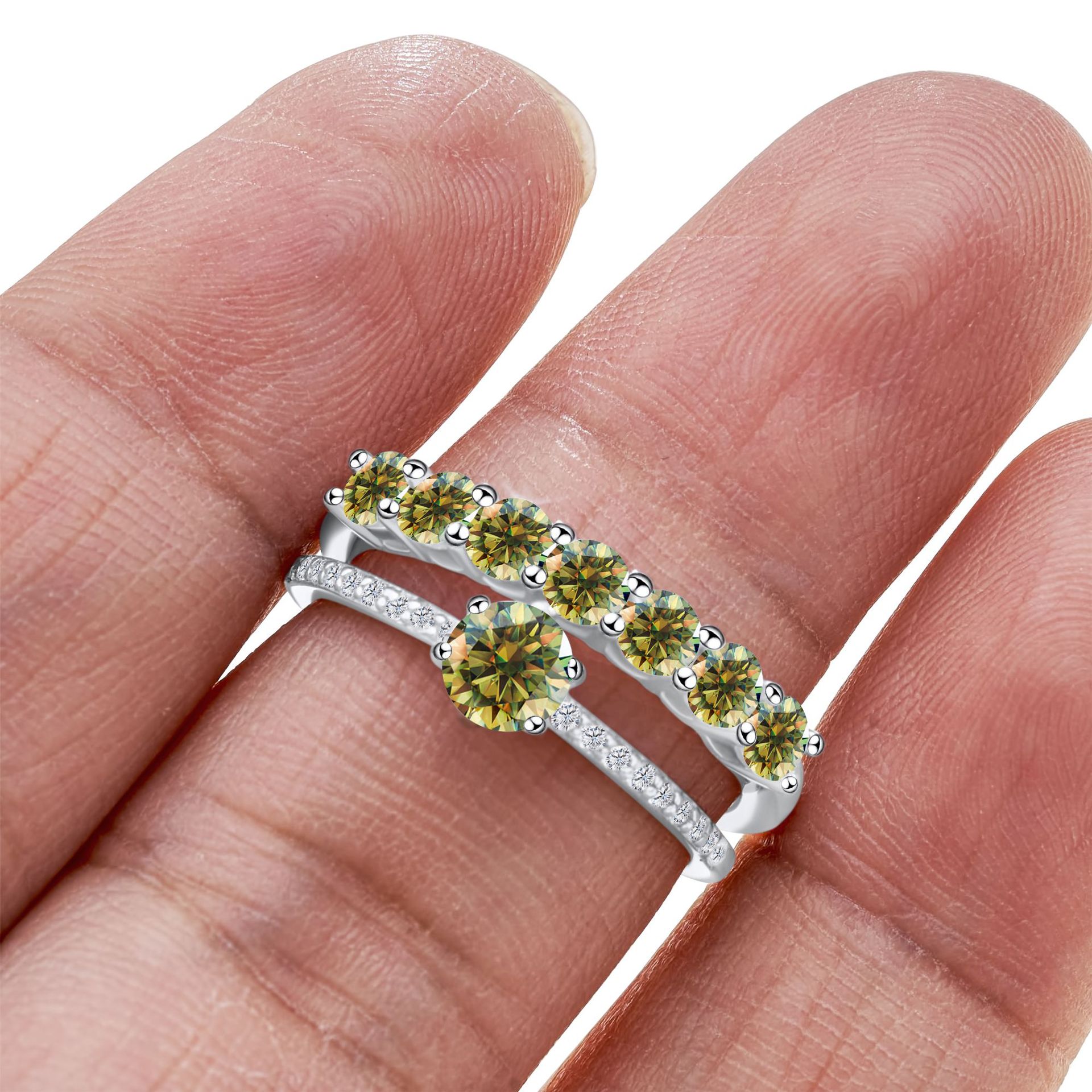 Moissanite Ring 925 Sterling Silver Women's Ring Group-Set V-Shaped Ring Set Stacked Crown Manufacturer Wholesale Supply