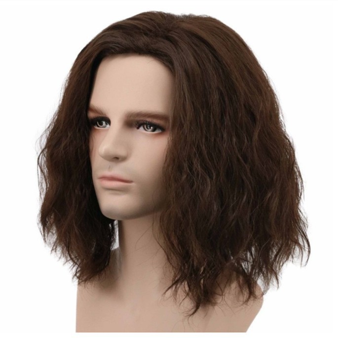 2023eaby popular European and American men's wig medium brown medium long wig chemical fiber wig factory wholesale