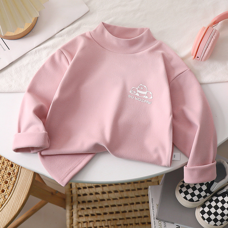 Children's Velvet Base Shirt Half High Collar Top Boys' and Girls' Inner Warm Spring and Autumn Clothes Middle and Big Children's Underwear Winter