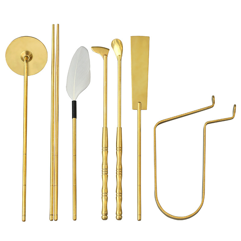 Brass incense burner incense tool incense printing entry suit wholesale incense shovel incense spoon gray incense press brush extension seven pieces suit