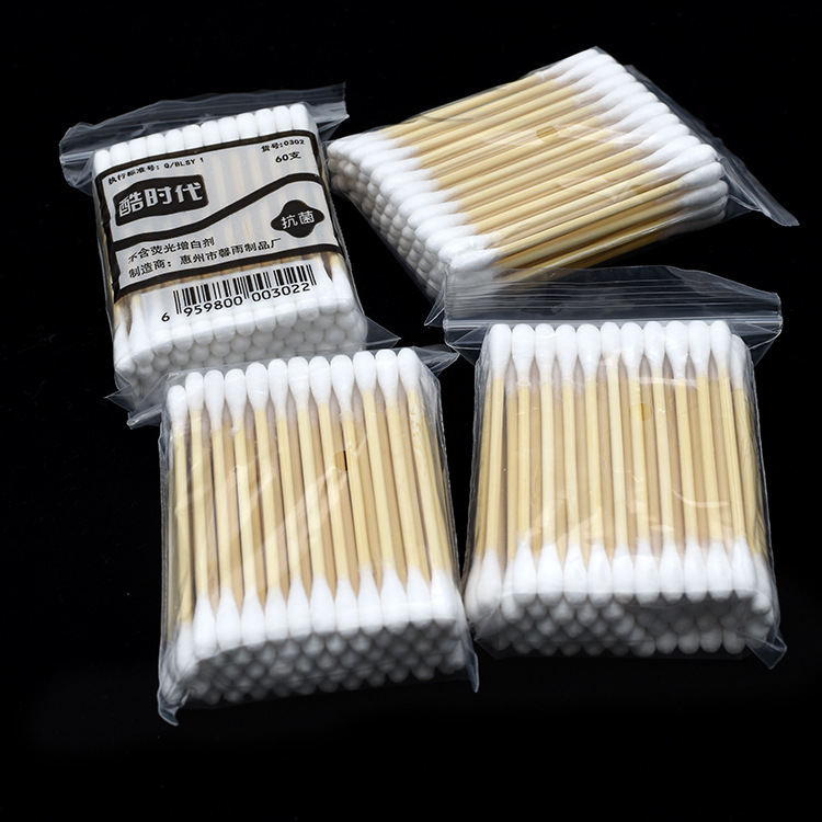 Beauty and hairdressing disposable wooden stick two-head cotton swab cool era cotton swab makeup stick household ear cleaning sanitary cotton swab