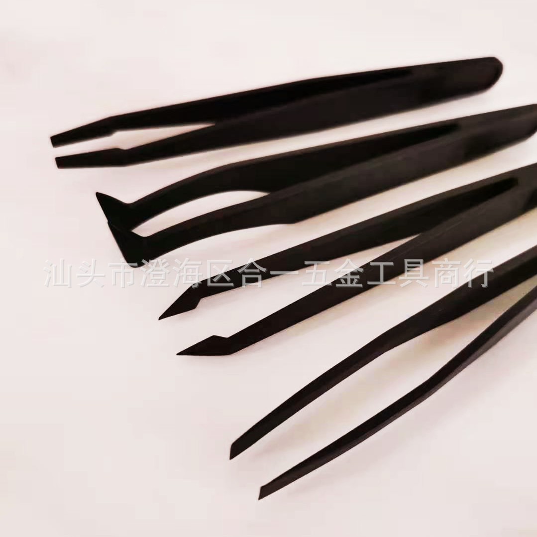 Carbon Fiber Anti-static Camera Curved Tip Flat Head Plastic Tweezers Set Hardened Carbon Fiber Anti-plastic Tweezers