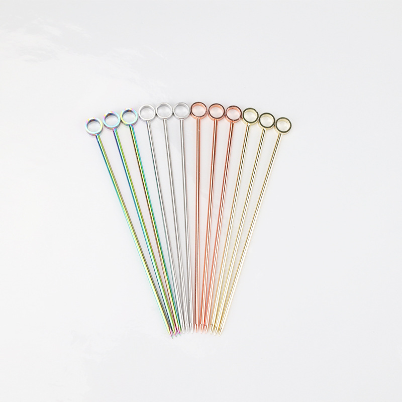 Factory Direct Supply 304 Stainless Steel Fruit Skewers Bar Supplies Cocktail Decoration Picks Olive Metal Cocktail Picks