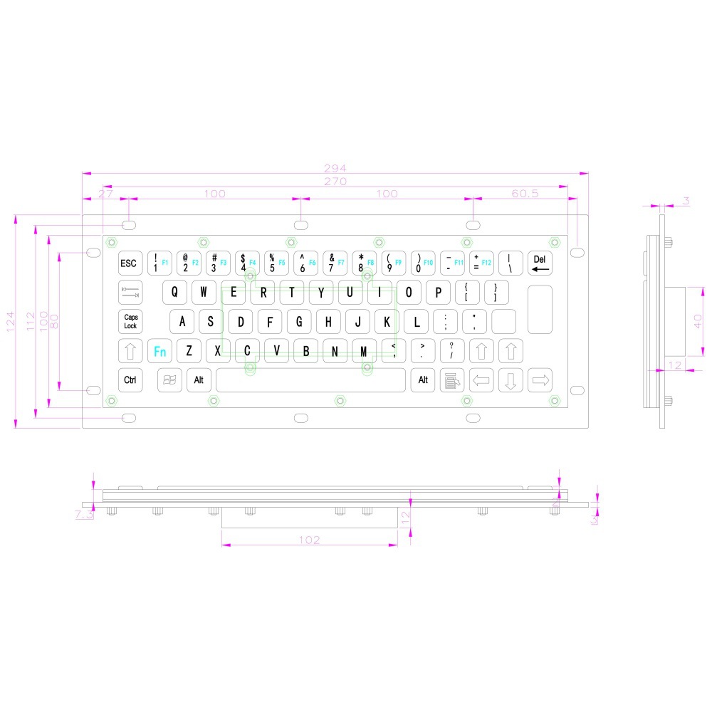 D-8656 Metal Stainless Steel Industrial Keyboard with 64 Keys, Waterproof, Dustproof, Explosion-Proof, Embedded Installation on Spark Machine
