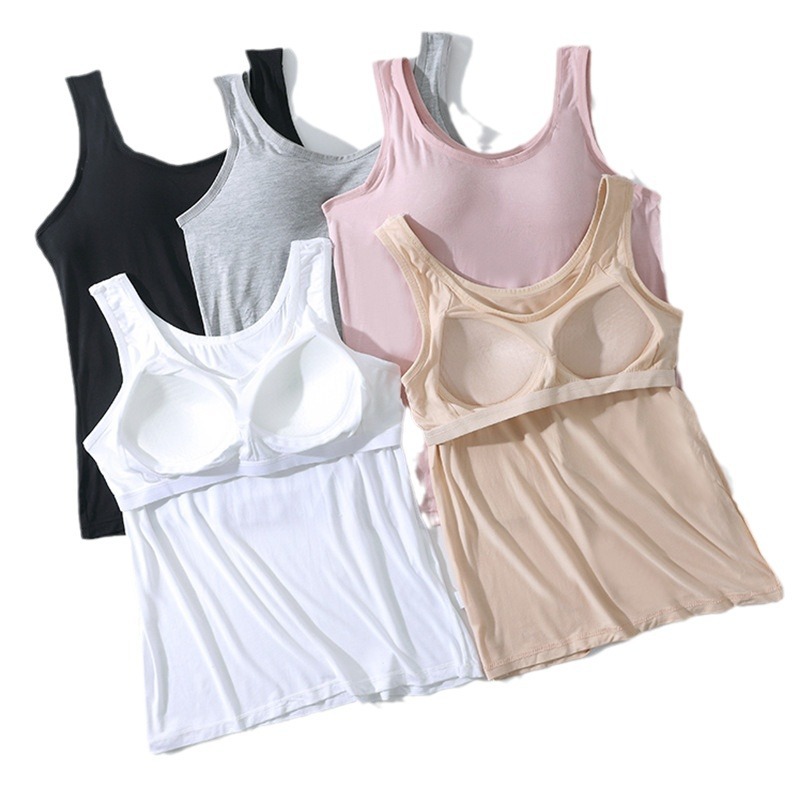 Women's Vest with Chest Pad All-in-One Women's Base Sling Underwear Sports bra Wear-Free bra Outer Wear Inner Wear Summer
