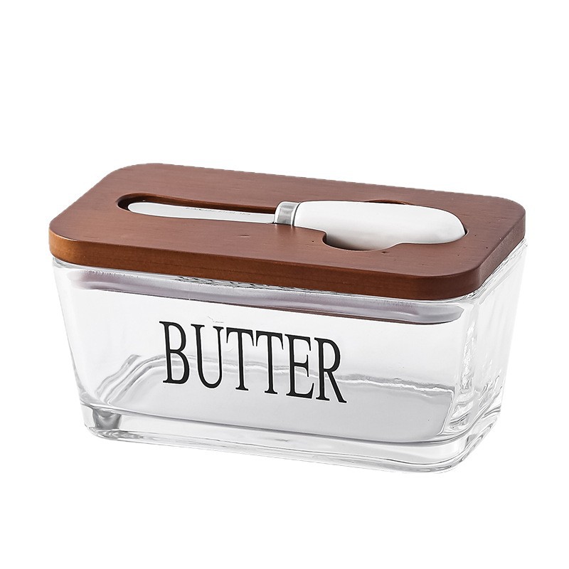Foreign trade glass sealed butter box with lid spatula household high color value butter box cheese sealed fresh-keeping box