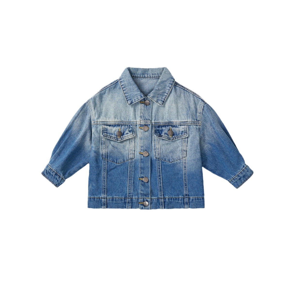 Big Sale Kidsren's Denim Jacket 2023 Autumn New Style Girls Korean Style Gradient Style Lapel Jacket Top