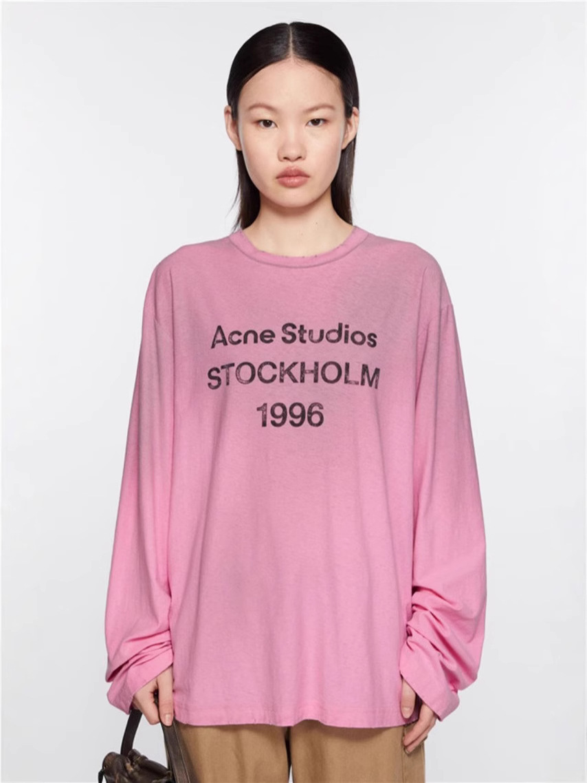 Spring and Summer 1996 Washed Frayed Distressed Letter Print High Street Long-Sleeved Loose Long-Sleeved T-Shirts for Men and Women Couples