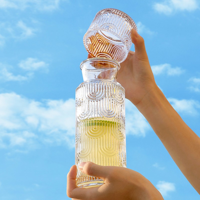 Стеклянный чайник для холодной воды, креативный, с рельефным узором, комплект с чашкой