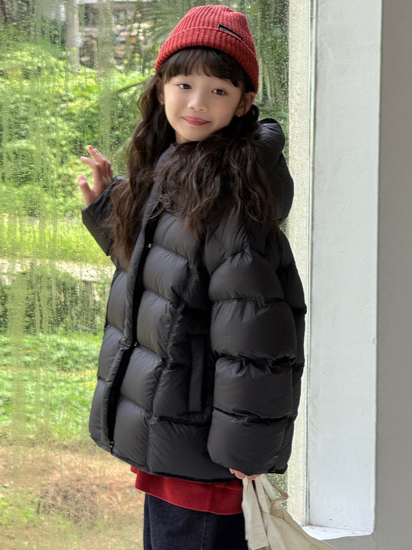 Children's down Jacket Korean Style New Boys and Girls Thick Hooded White Duck down Warm Puff Coat Trendy
