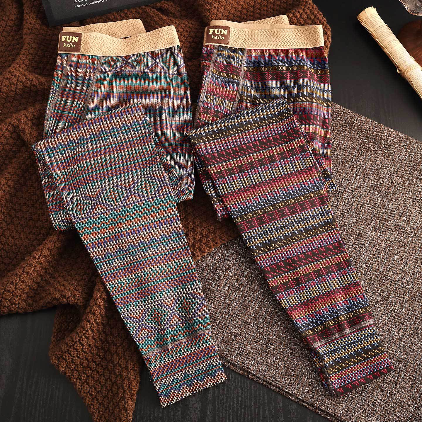 Chinese Ethnic Style Men's Autumn Pants Pure Cotton Thin Thermal Pants Youth Trendy Leggings Fashion Underpants Men's Line Pants