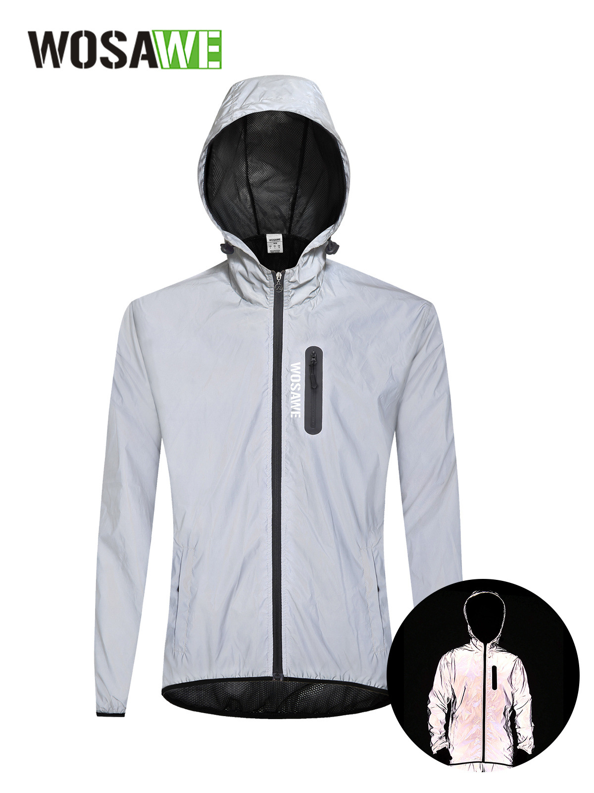 Wosawe Men's and Women's Mountaineering Windproof and Rainproof Jacket Cycling Full Reflective Hooded Jacket Night Running Windbreaker Jacket