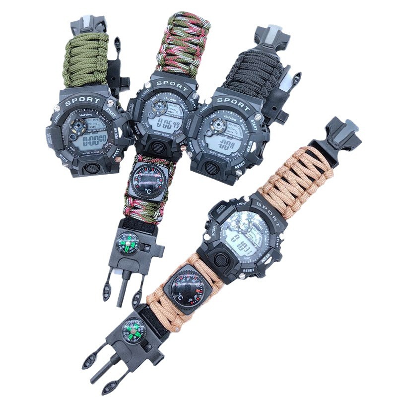 Outdoor umbrella rope woven Survival Survival bracelet life-saving whistle compass Flint multi-function knife watch waterproof