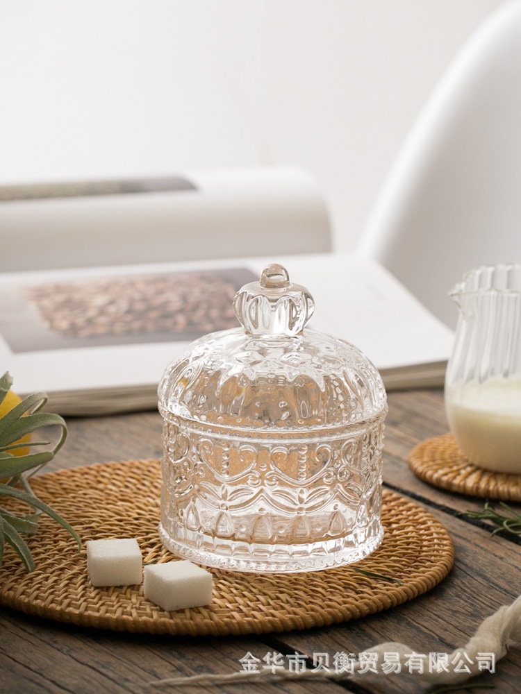 Creative glass jewelry box Crystal storage box necklace earrings sugar jar transparent jewelry box waterproof crown European style floating