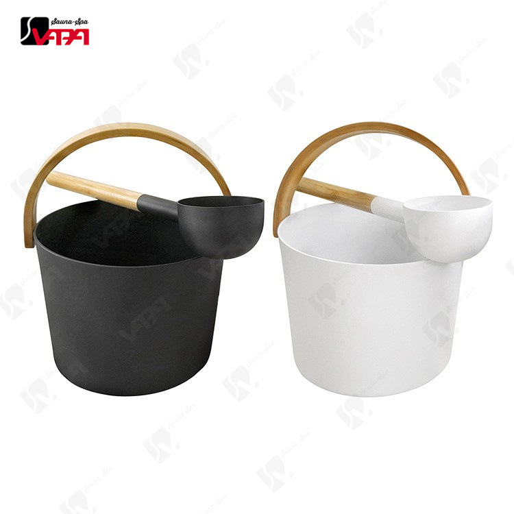 Factory Direct sales sauna black aluminum barrel aluminum spoon round spoon sauna room bamboo handle aluminum barrel aluminum spoon 7L spraying
