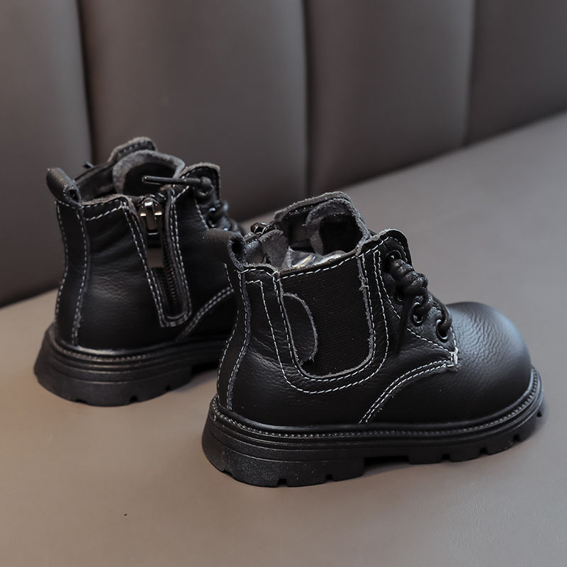 Genuine Leather Baby British Style Boots Boys' Non-Slip Spring & Fall Boots Girls' Soft-Soled Short Boots Children's Cowhide Boots