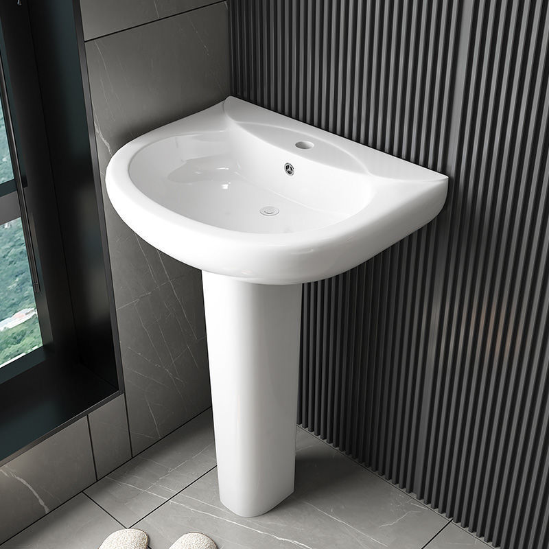 Floor-Standing Washbasin for Small Bathroom, Integrated Balcony Washbasin, Pedestal Basin, Ceramic Household Use