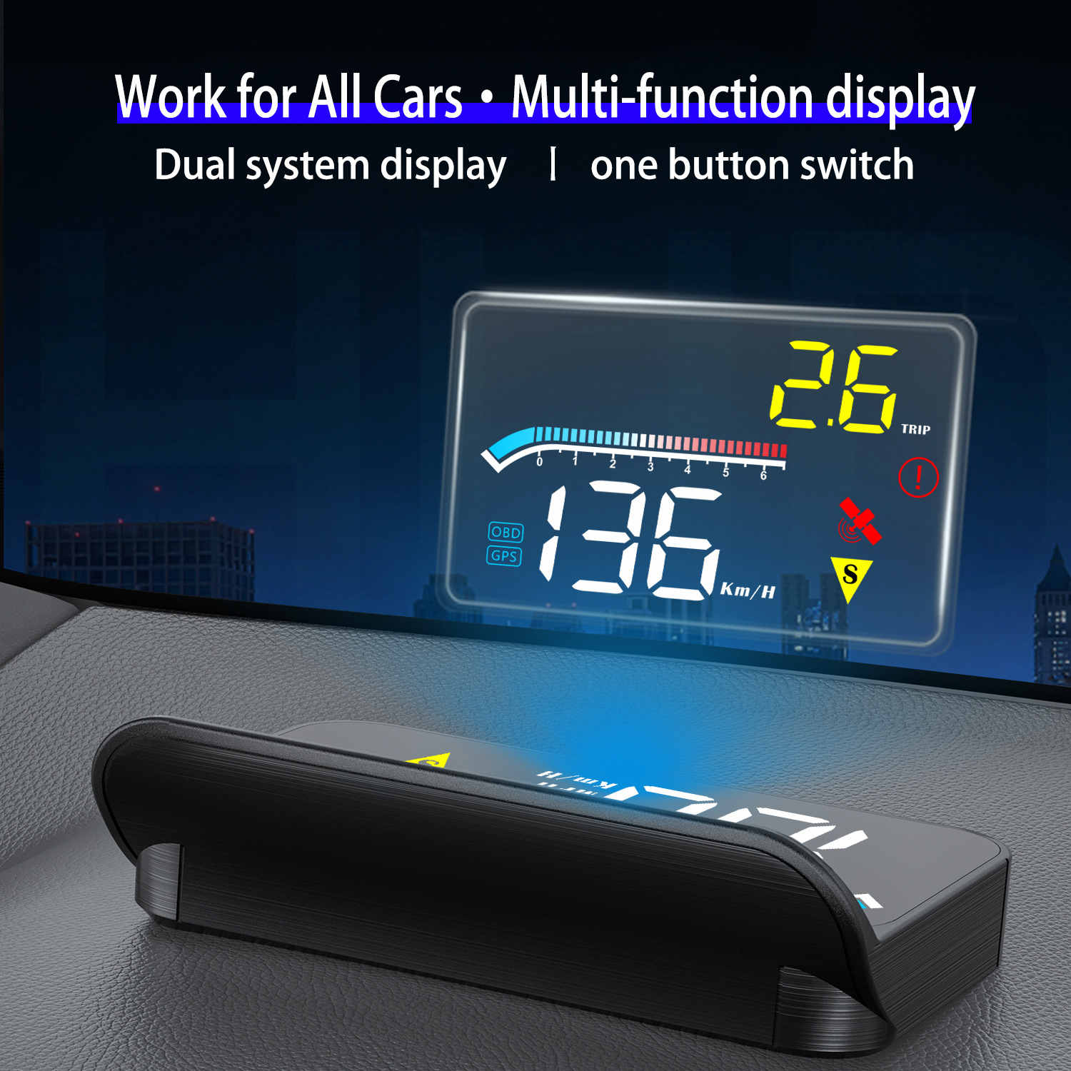 Car Head-Up Display Car Obd+Gps Dual System Hud Cross-Border Hot Selling Head-Up Display Supports Customization