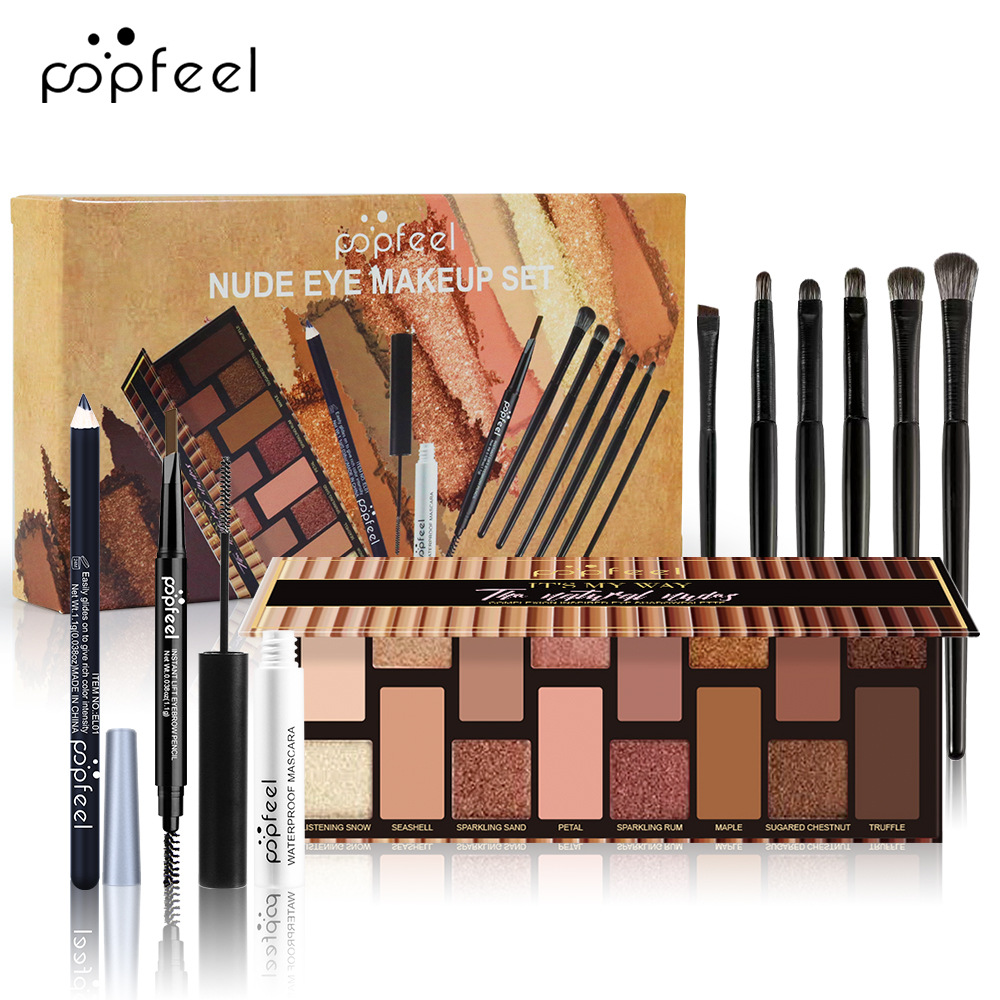 Makeup POPFEEL 40 color eye shadow plate mascara eye shadow brush eyeliner eyebrow pencil combination set for beginners