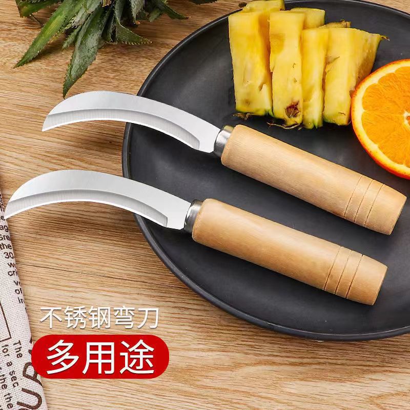 Factory wholesale stainless steel machete wooden handle banana knife pineapple knife fruit knife melon fruit vegetable peeler small sickle