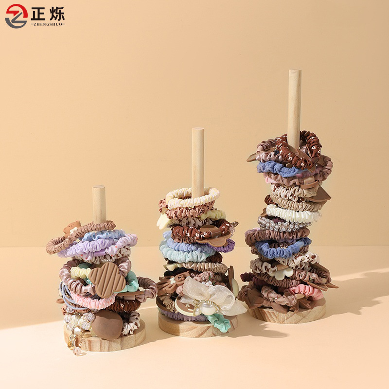 Стойка для показа цветов с головкой из резинки и веревкой, из массива дерева, для хранения браслетов, колец для волос и бус