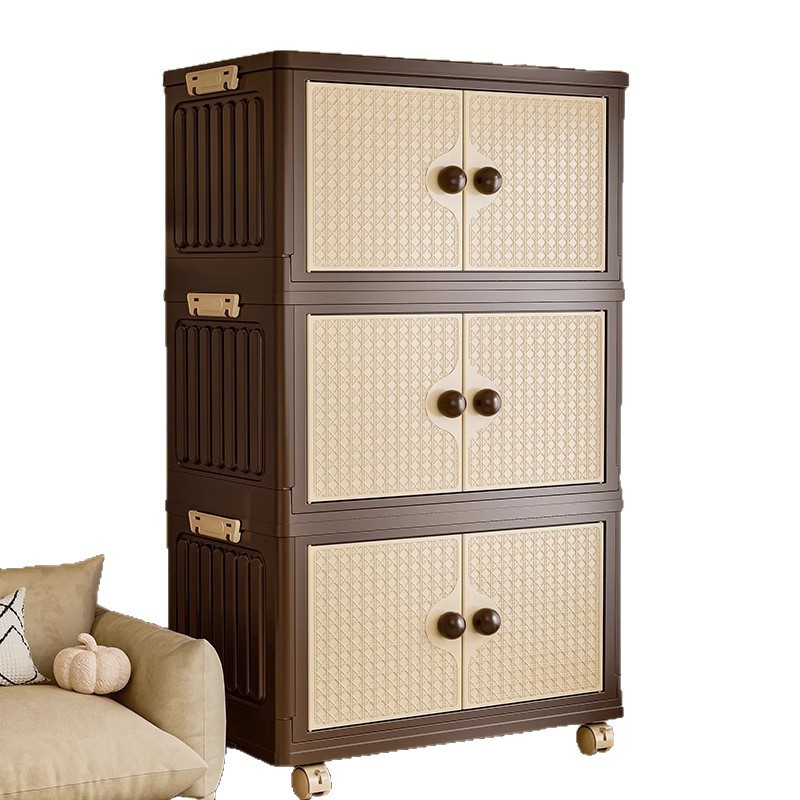Medieval Style Storage Cabinet Folding Installation-Free Storage Box Home Bedroom Clothes Cabinet Large Capacity Storage Box Snack Cabinet