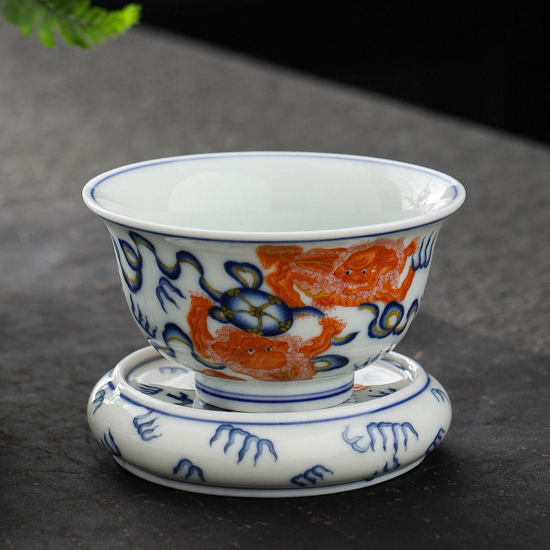 Blue and White Round Teapot Cover Coaster Ceramic Cover Holder Tea Set Accessories Light Luxury Retro