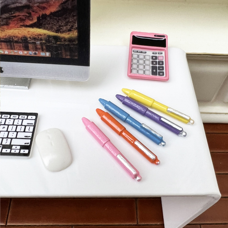 1:12 Doll House Mini Model Study Scene OB11 Props Metal Miniature Ballpoint Pen Color Pen to play house ~