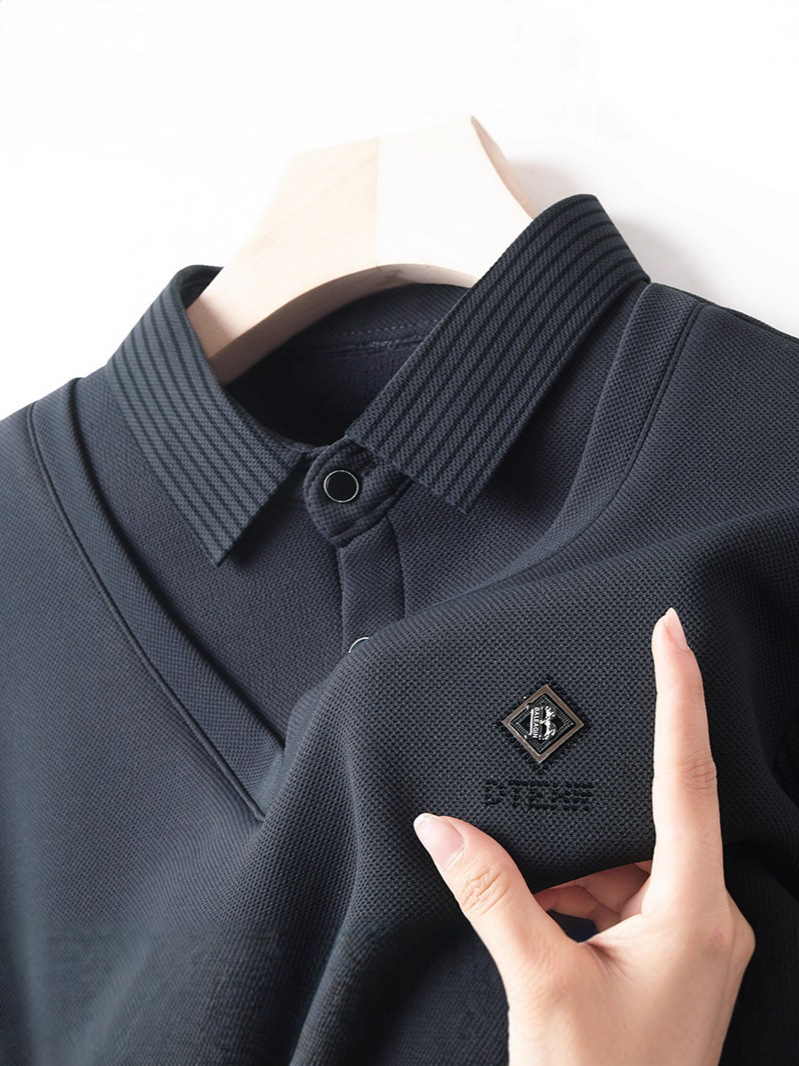 Popular Fake Two-Piece Velvet Shirt Collar Bottoming Shirt for Men 2025 Winter Middle-Aged Dad Thickeneded Warm Top T-Shirt