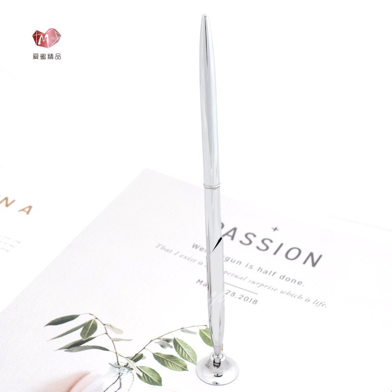 Factory wholesale in stock metal desk pen base hotel front desk pen base LOGO gold silver fixed base