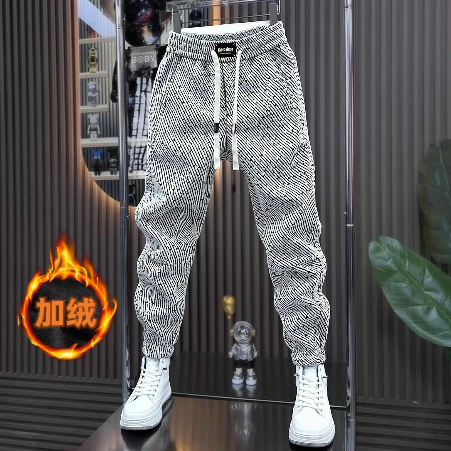 Модные повседневные спортивные брюки для мужчин 2025, новая весна, осень и зима, с флисовой подкладкой, свободные джоггеры