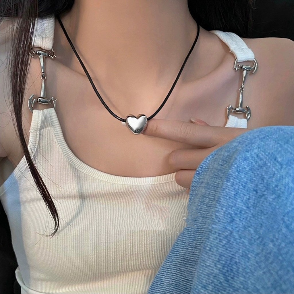Fever Sweet Cool Style Pull-Out Heart Necklace Necklace Adjustable Clavicle Chain Niche Design Strap Necklace