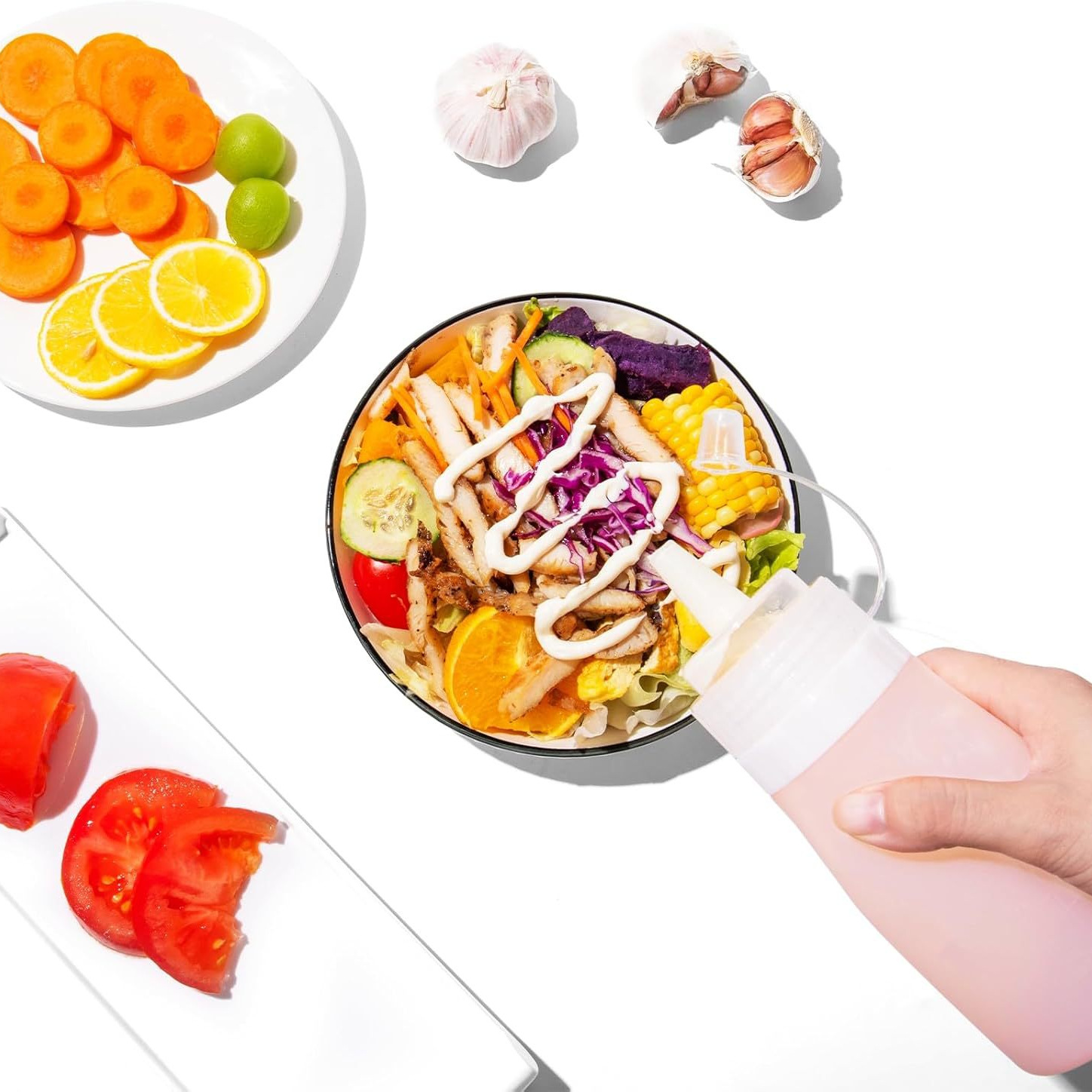 New Product with Graduated Squeeze Sauce Bottle, Salad Jam Seasoning Bottle, Cream Squeeze Bottle, Food Pointed Mouth Bottle with Lid