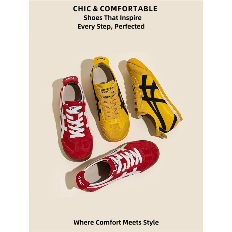 Genuine Leather Retro Red Ned Training Shoes for Women 2025 Spring and Summer New Flats Sports Forrest Gump Casual Shoes