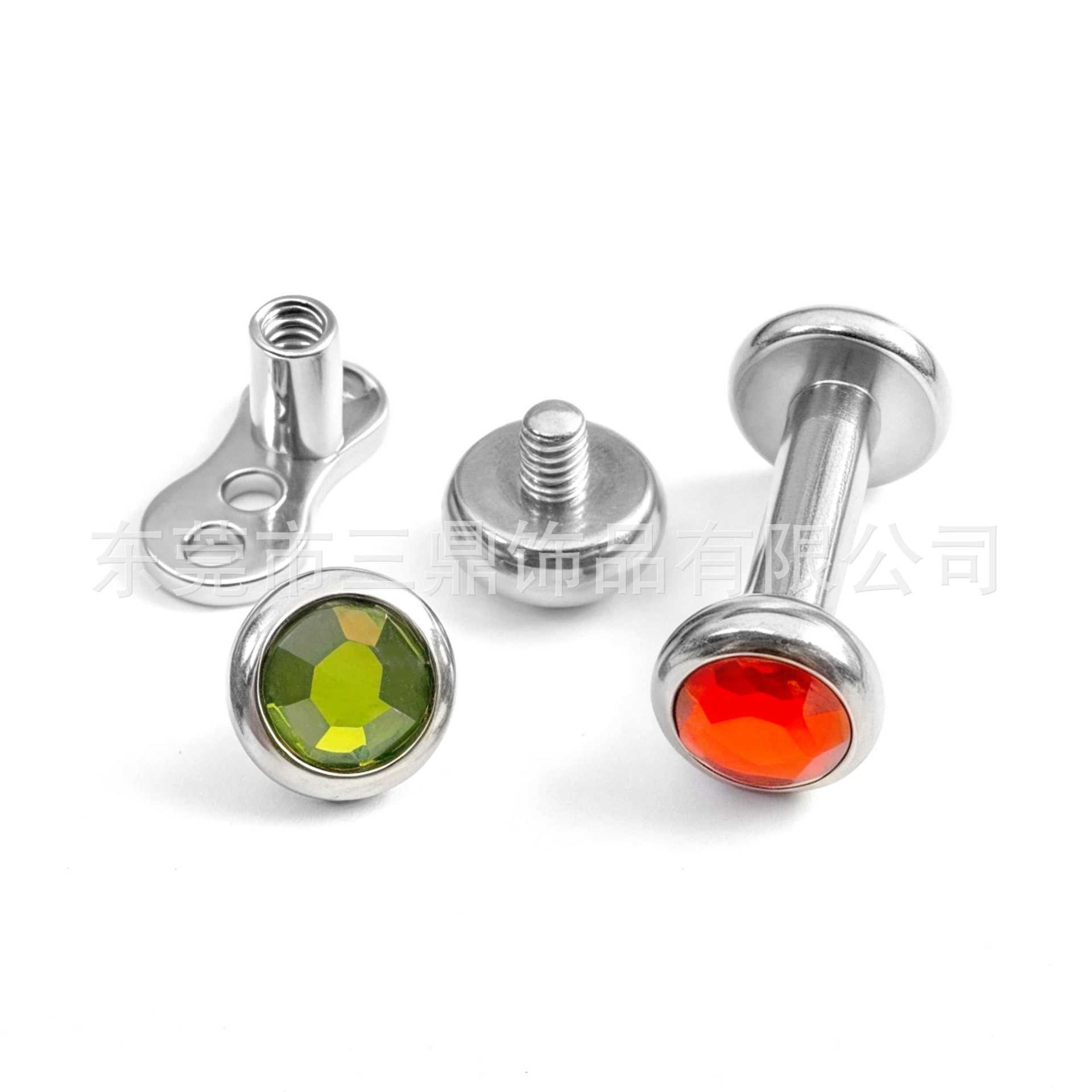 F136 Titanium Edged Czech Crystal Bone Stud Tongue Stud Ear Stud Nose Stud G23 Titanium Alloy Piercing Jewelry Lip Stud Accessories